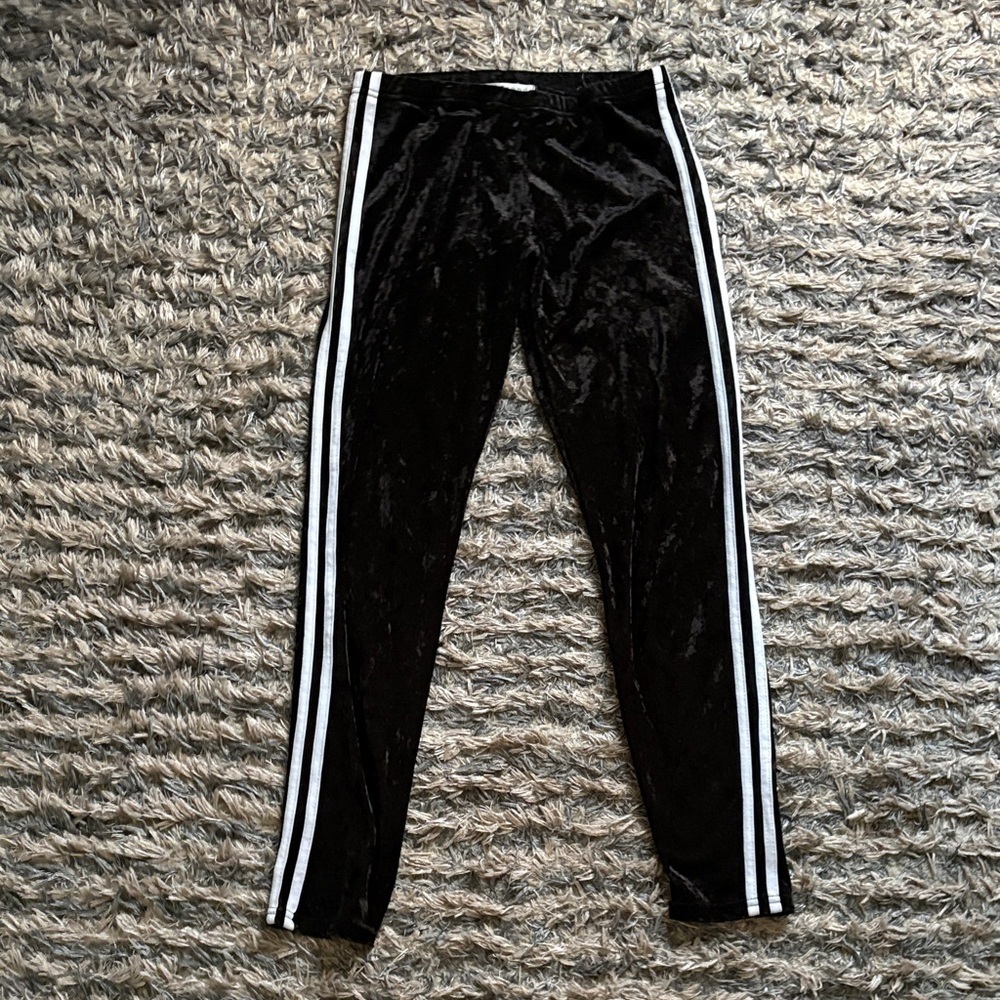 Eye Candy Women's Black Velvet Leggings with White Stripes Size M/M